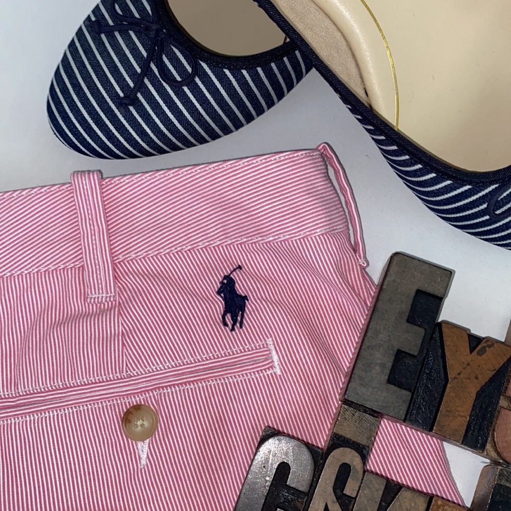 🏇POLO by RALPH LAUREN Pink & White Striped Shorts - Picture 2 of 8